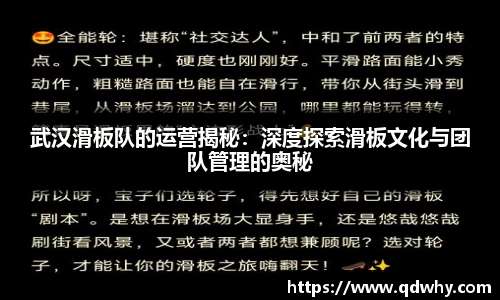 武汉滑板队的运营揭秘：深度探索滑板文化与团队管理的奥秘