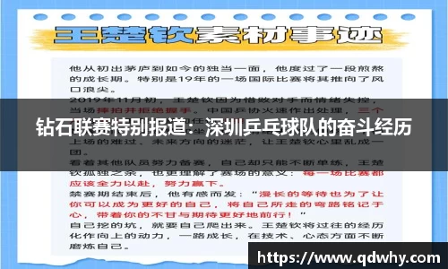 钻石联赛特别报道：深圳乒乓球队的奋斗经历